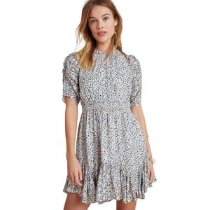 Shoshanna Anthropologie Mini Dress Floral Print Metallic Ruffle‎ Short Sleeve 12